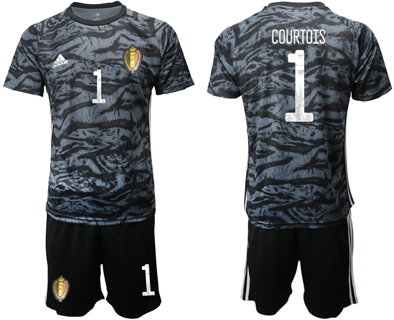 Men 2021 European Cup Belgium black goalkeeper #1 Soccer Jersey1